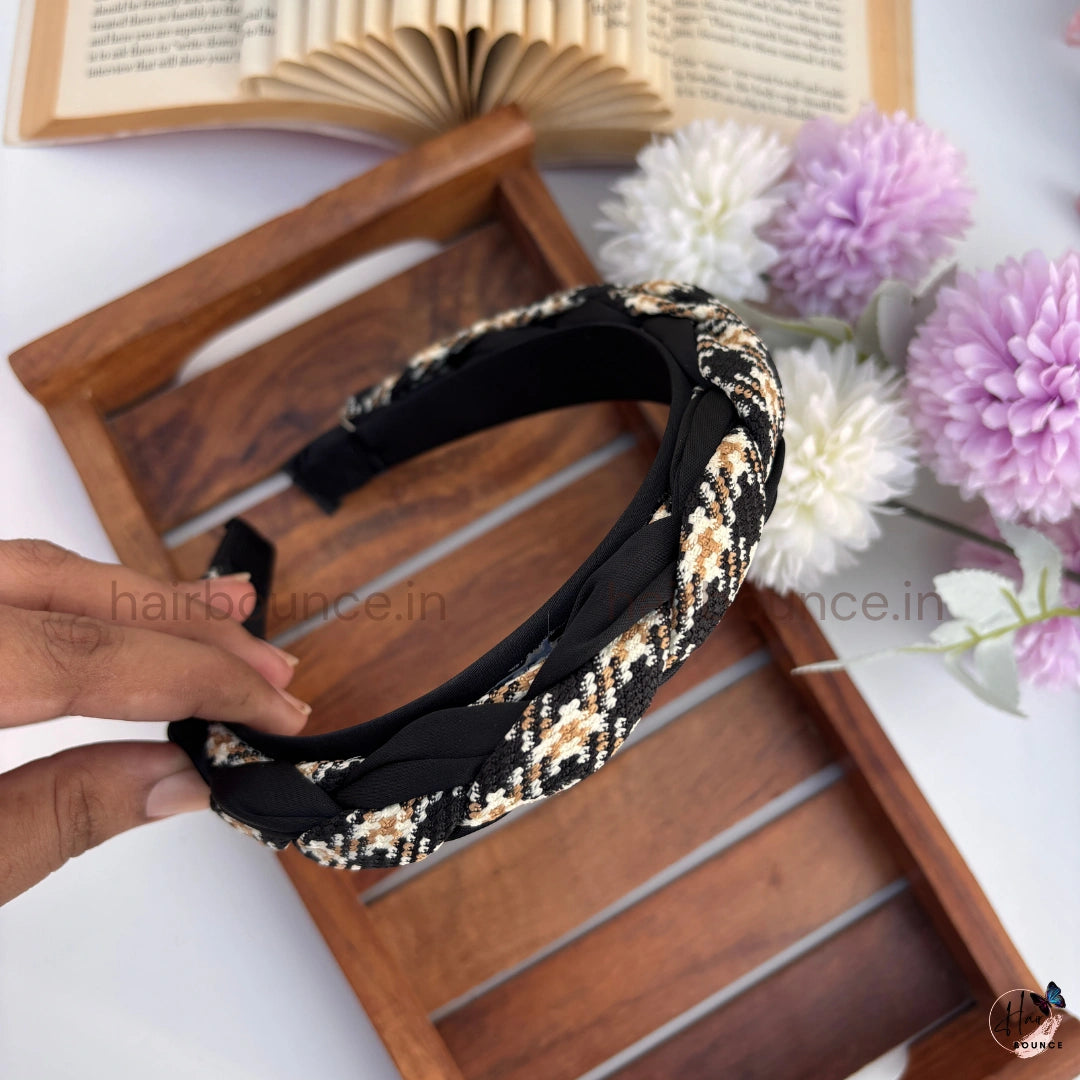 Elegant Braided Tweed Headband for Women & Girls – Soft Knotted Hair Band