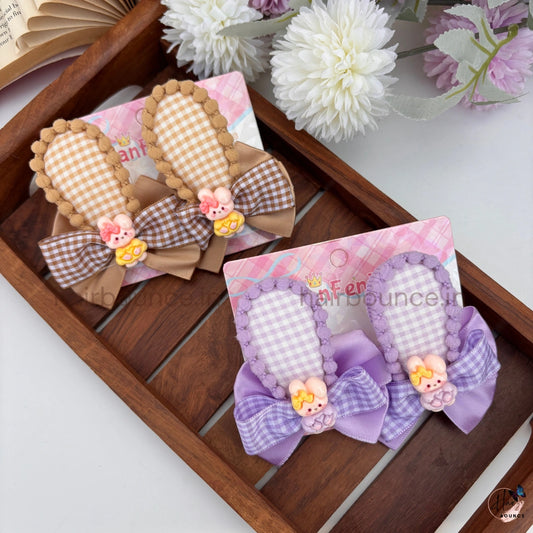 Bunny Blossom Bow Snap Hair Clip Set – Pack of 2