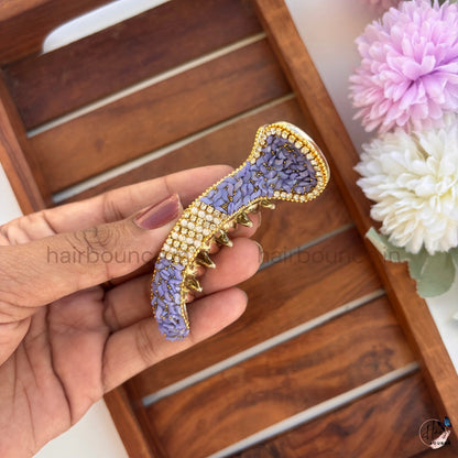 Royal Pearl Mosaic Curved Hair Claw – Premium Designer Banana Clip