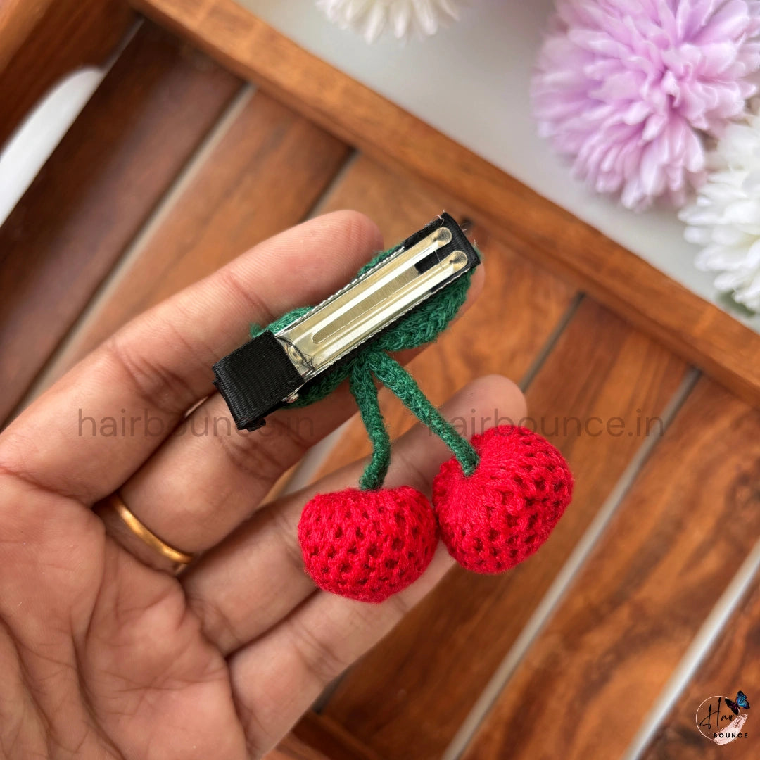 Cute Cherry Crochet Hair Clip – Handmade Fruit Hair Barrette for Girls & Women