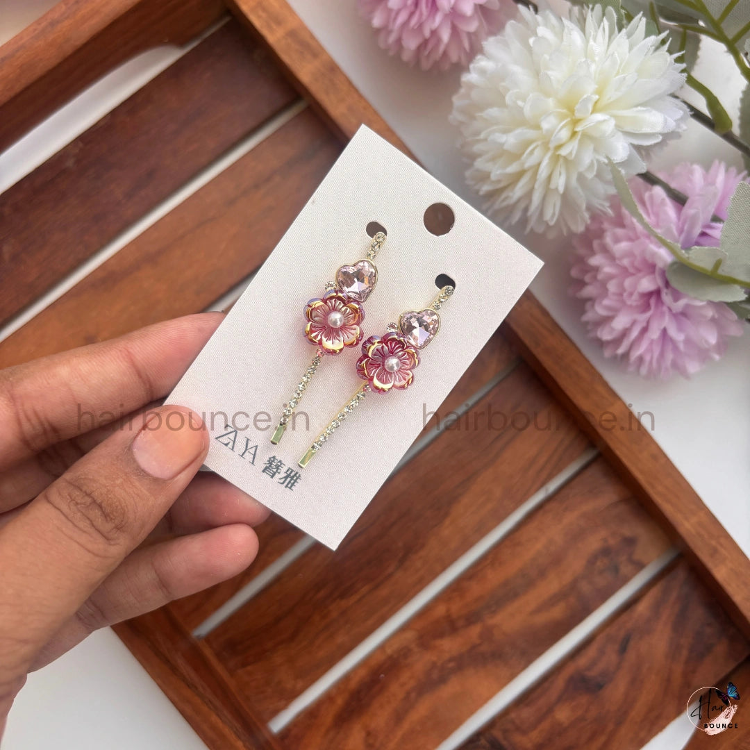 Elegant Crystal Flower Drop Hair Pins