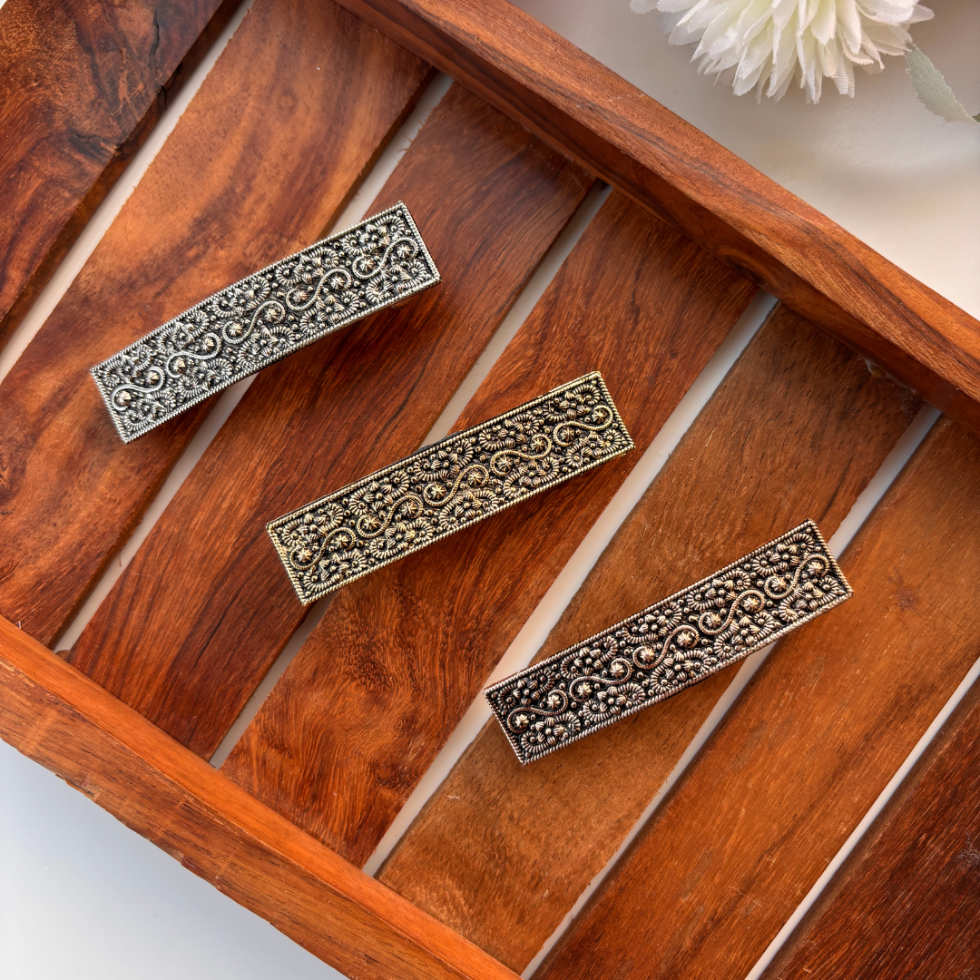 Antique Floral Engraved Hair Clip