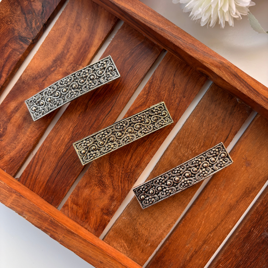 Antique Floral Engraved Hair Clip