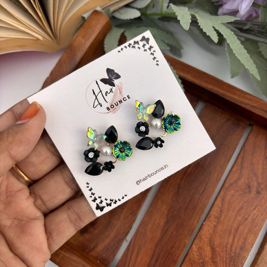 Sunlit Bloom Pearl Studs – Black