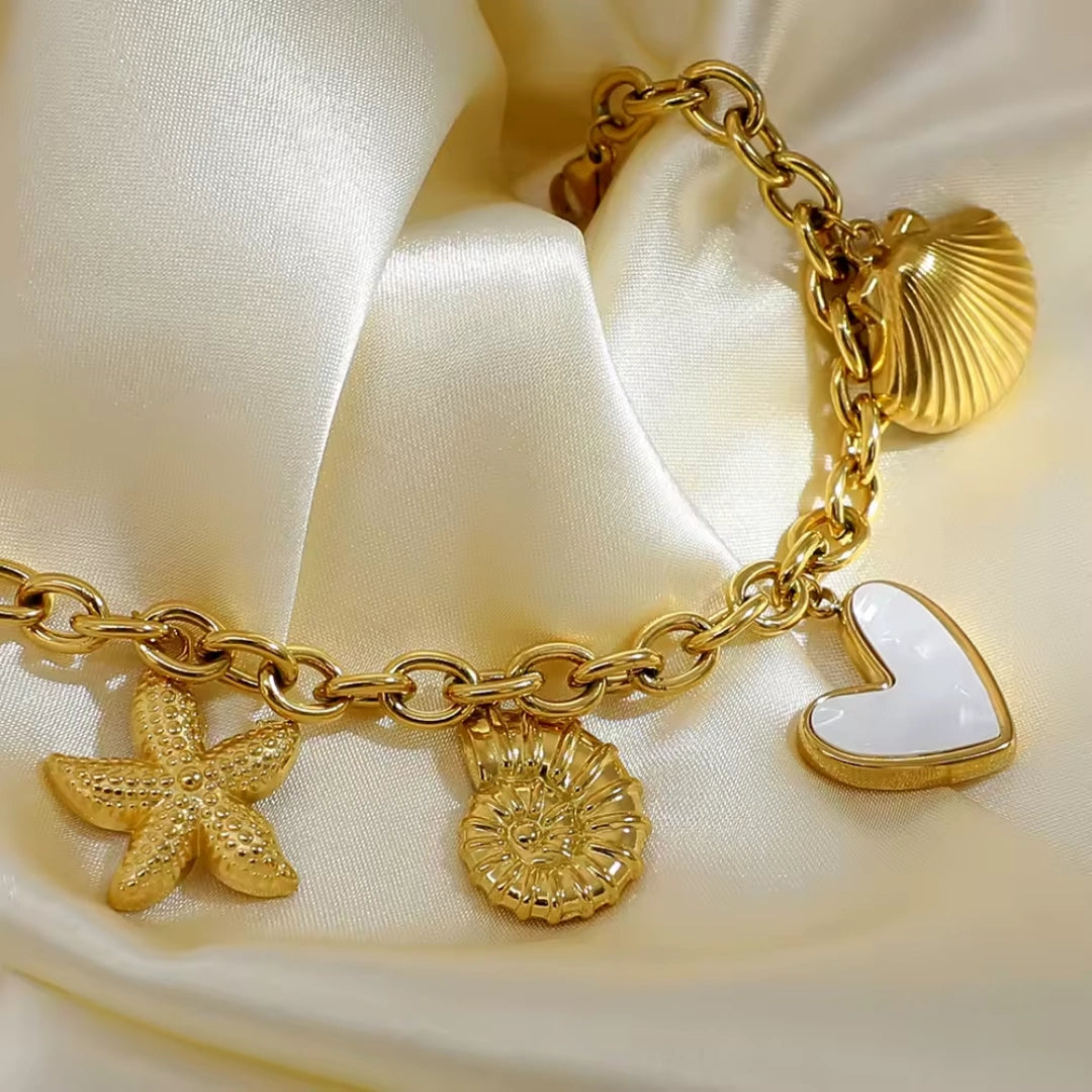 Golden Love & Sea Charm Bracelet