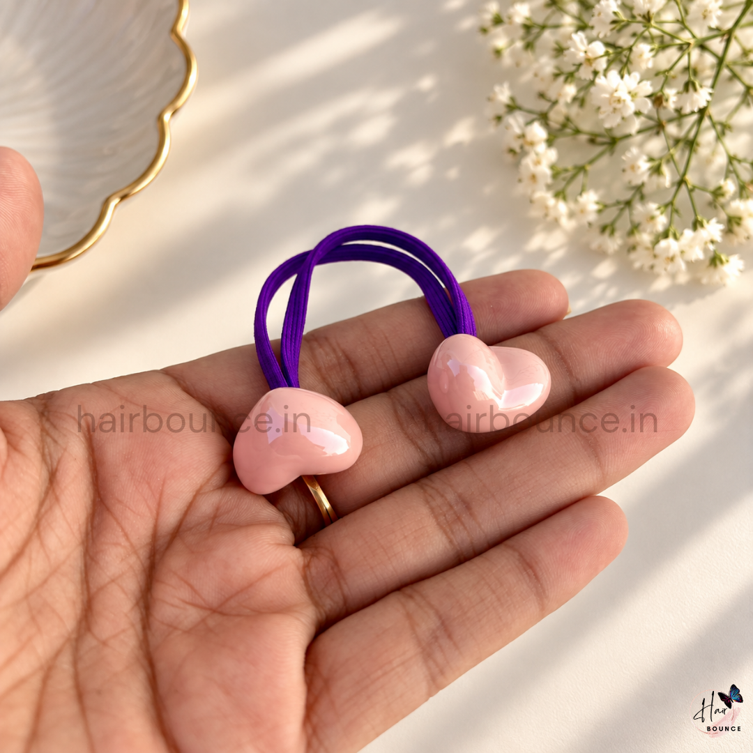 Colour Pop Heart Double Bead Hair Ties – Pack of 5