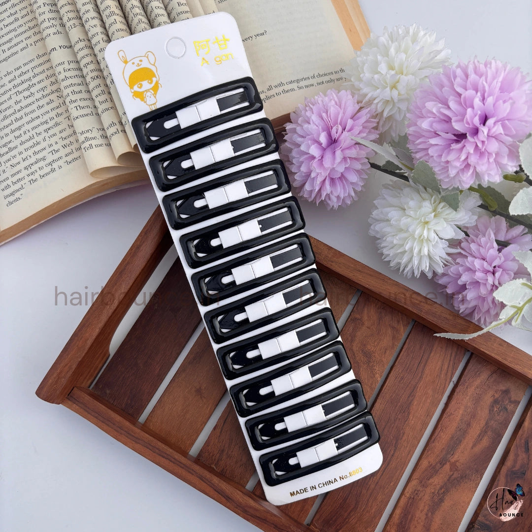 Rectangle Snap Hair Clips for Women & Girls – Pack of 10 | Pastel, Bright & Classic Colors