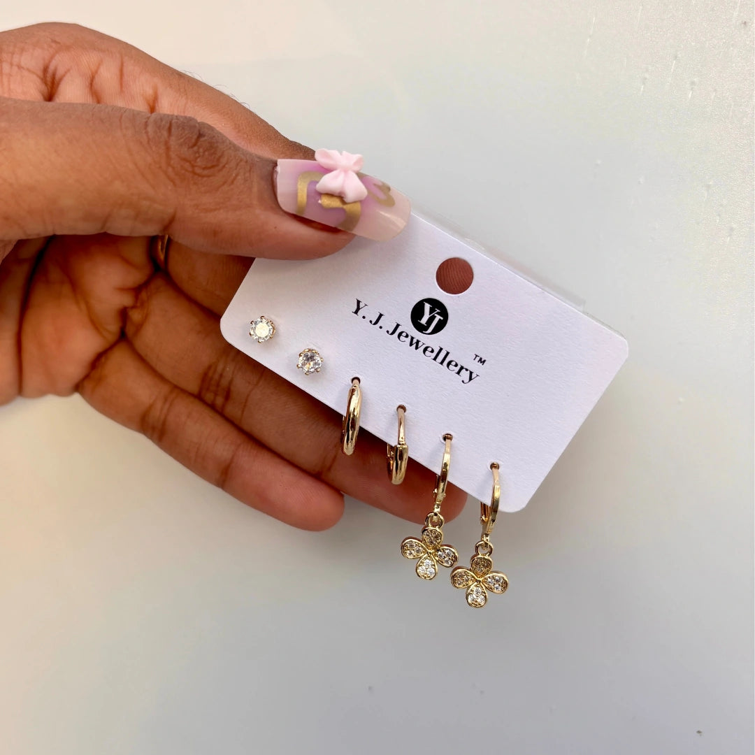 Crystal & Flower Hoop Set - Set of 3