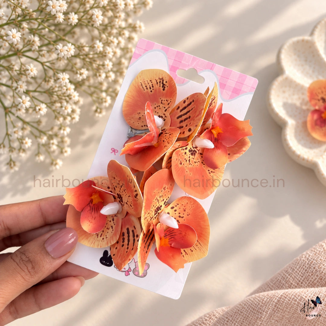 Tropical Orchid Flower Hair Clips – Pack of 2