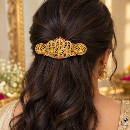 Royal Radha Krishna Temple Kemp Center Hair Clip – Antique Gold