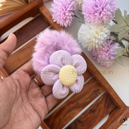 Bloom Fluff Fur Scrunchie | Soft Plush Floral Hair Scrunchie for Women & Girls