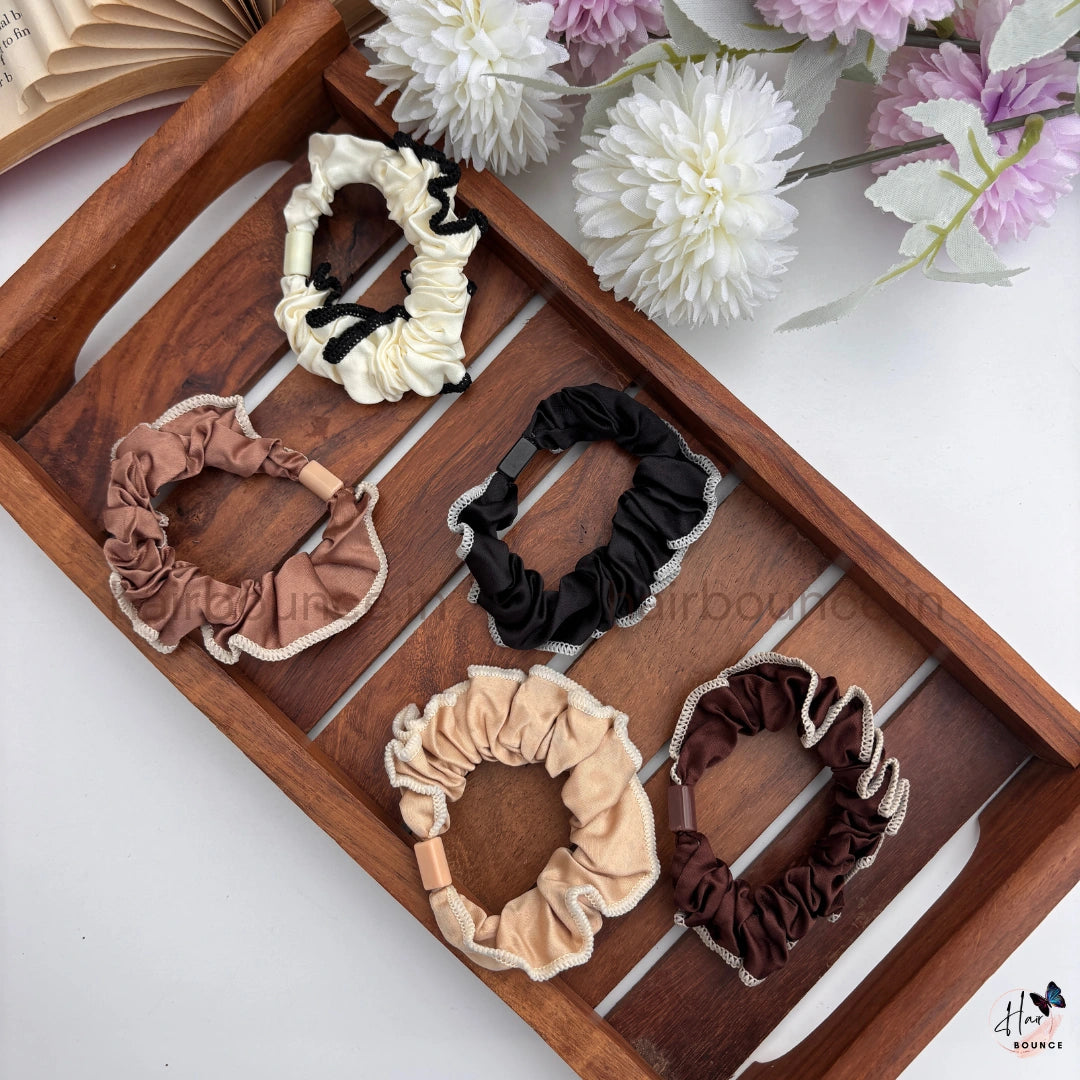 Elegant Satin Trim Scrunchie Hair Tie