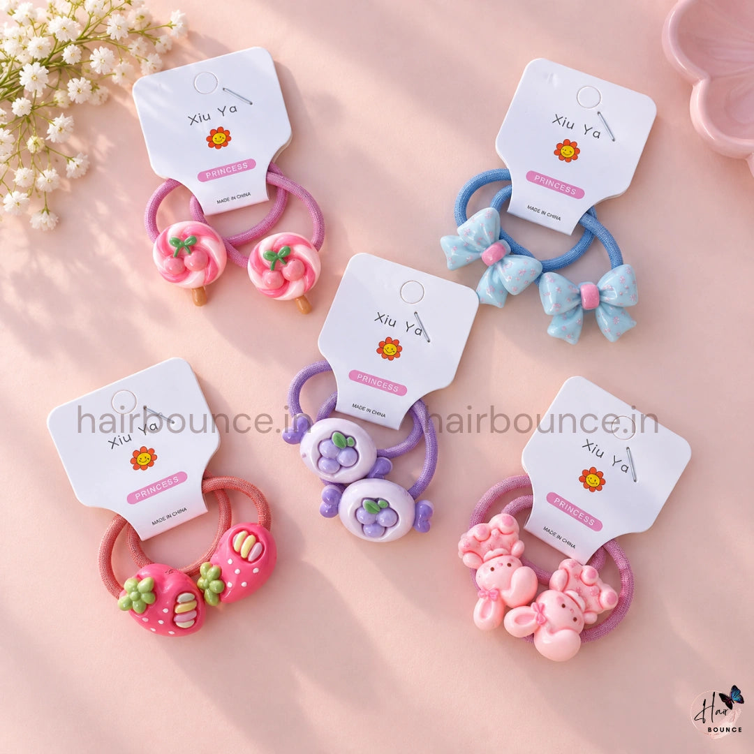 Cute 3D Cartoon Ponytail Rubber Bands for Girls – Pack of 2