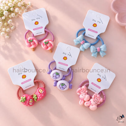 Cute 3D Cartoon Ponytail Rubber Bands for Girls – Pack of 2
