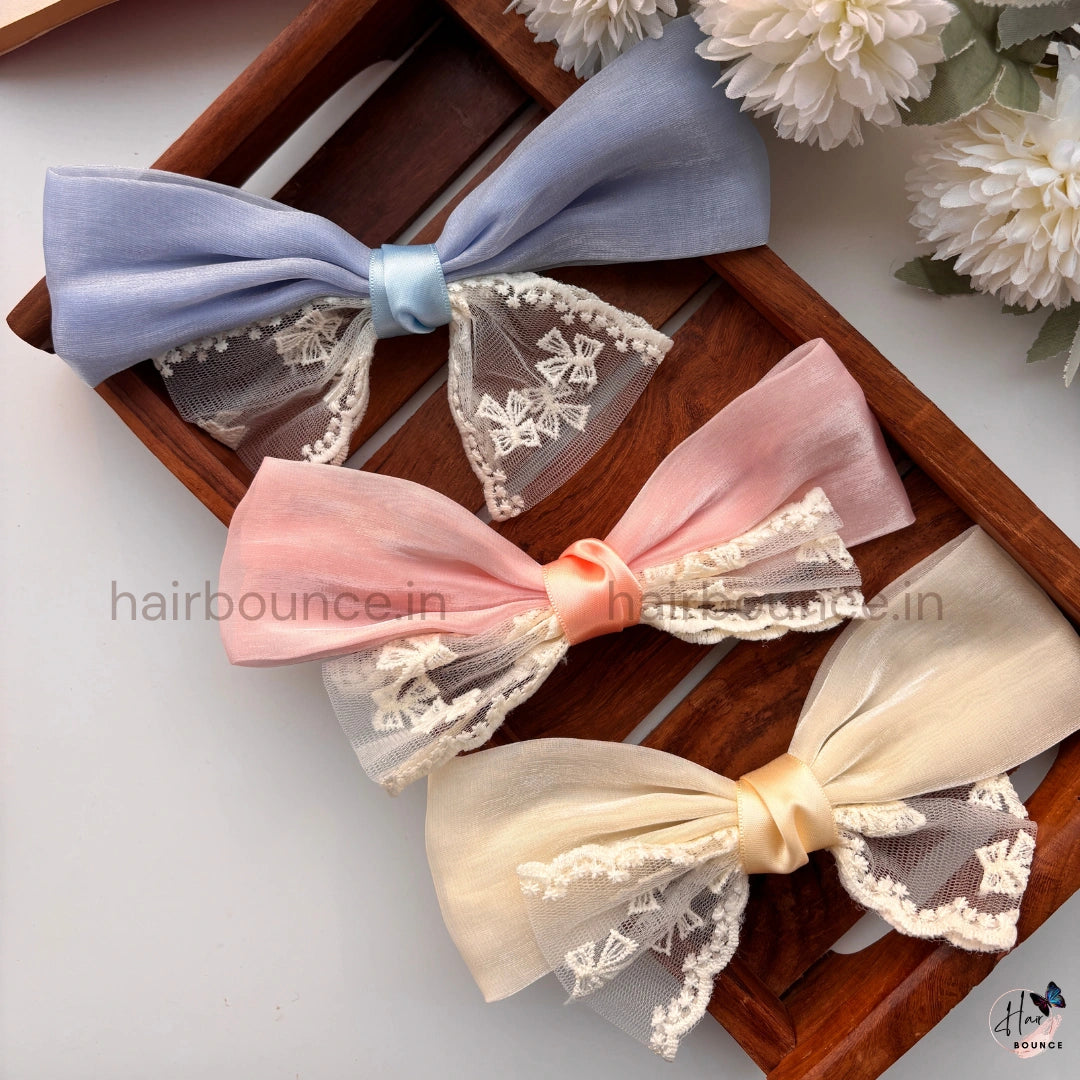 Lace Layered Organza Bow Hair Clip