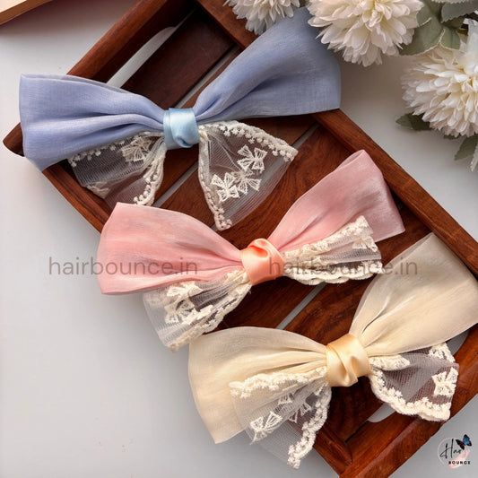 Lace Layered Organza Bow Hair Clip