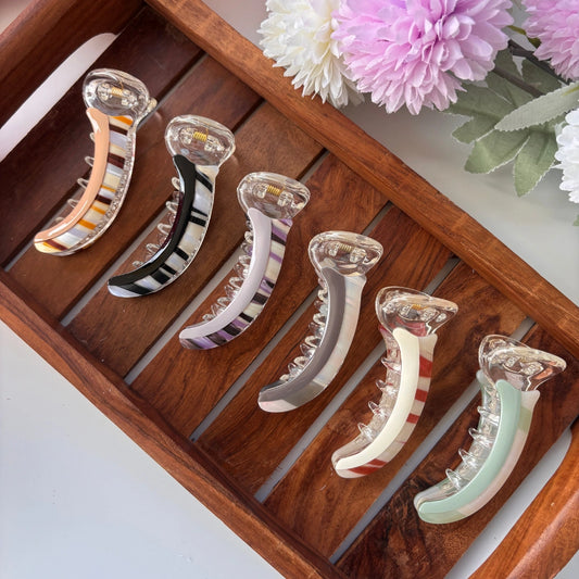 Bofeini Half Plain and Half Lined Banana Clip - Medium