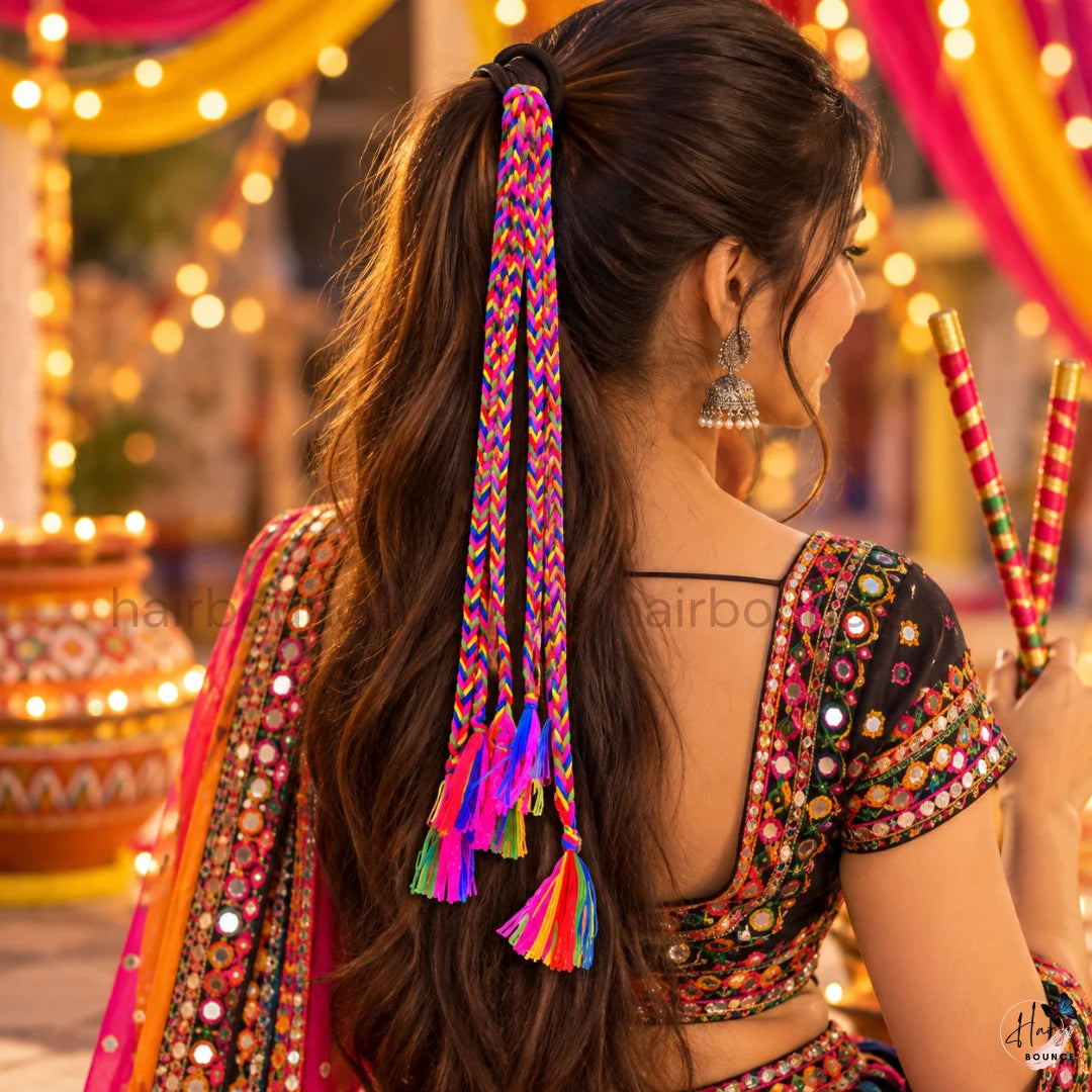 Navaratri Multicolour Braided Tassel Hair Tie