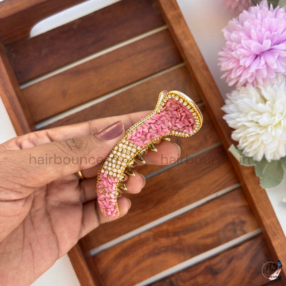 Royal Pearl Mosaic Curved Hair Claw – Premium Designer Banana Clip