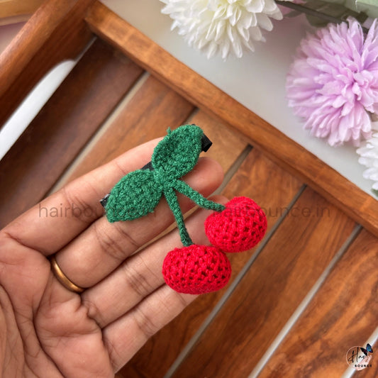 Cute Cherry Crochet Hair Clip – Handmade Fruit Hair Barrette for Girls & Women