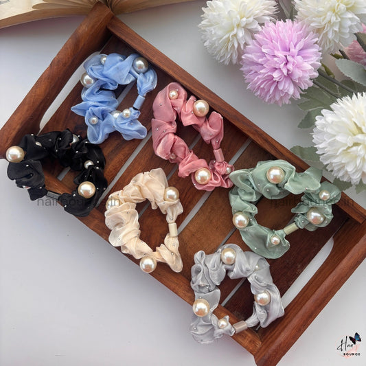 Pearl Cloud Scrunchie – Soft Organza Hair Ties