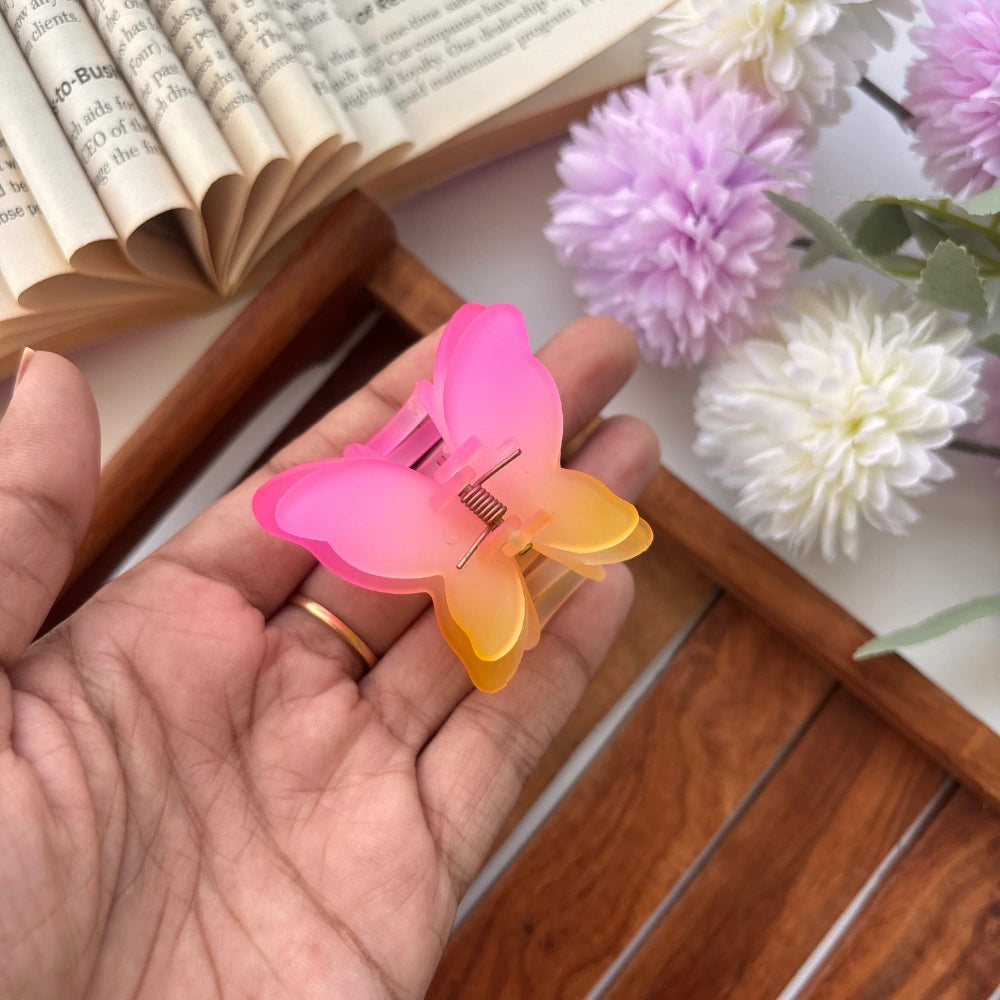 Double Petal Rainbow Butterfly Hair Claw – Medium