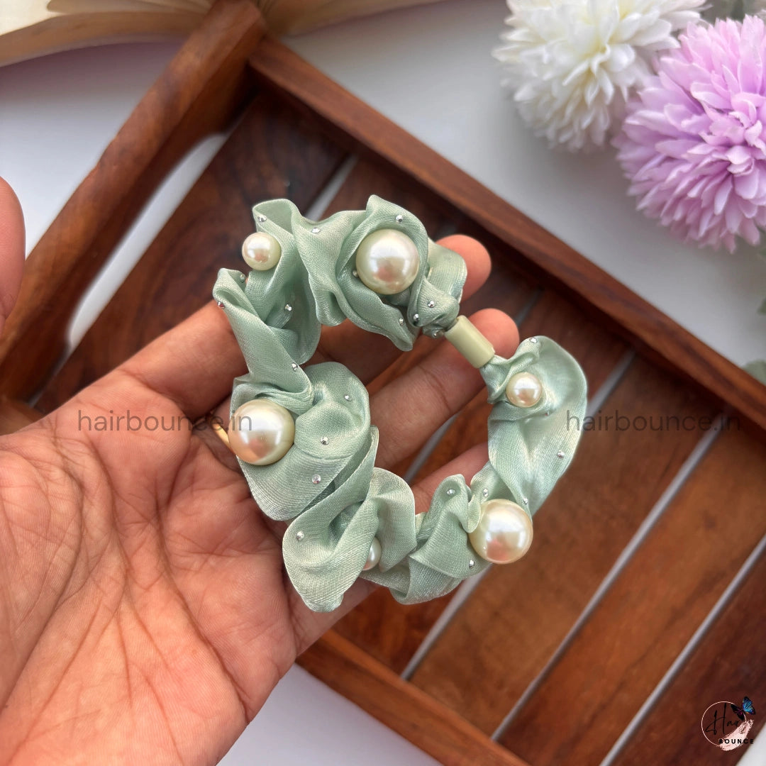 Pearl Cloud Scrunchie – Soft Organza Hair Ties