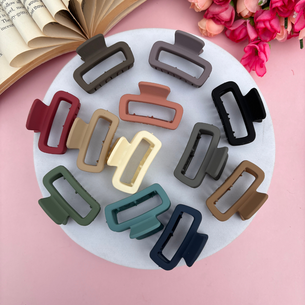 Colourful Smooth Rectangle Hair Claw - Pack of 2 / Assorted Colours