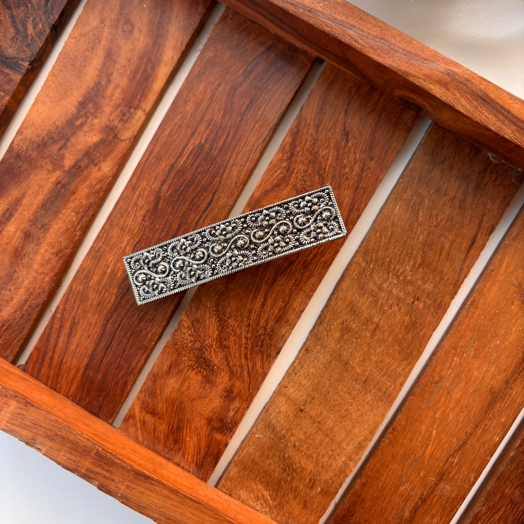 Antique Floral Engraved Hair Clip