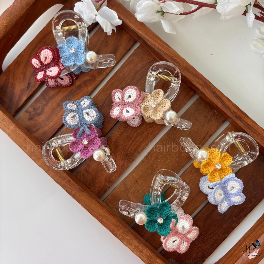 Handmade Crochet Butterfly & Flower Hair Claw – Medium