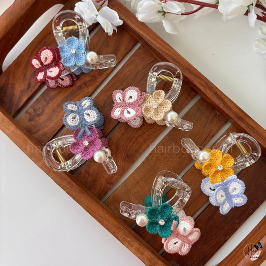 Handmade Crochet Butterfly & Flower Hair Claw – Medium