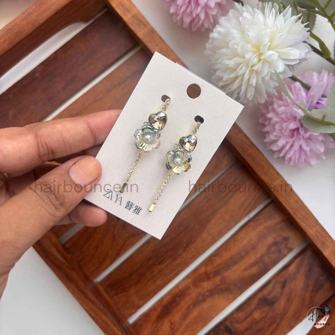 Elegant Crystal Flower Drop Hair Pins