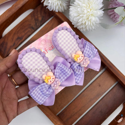 Bunny Blossom Bow Snap Hair Clip Set – Pack of 2
