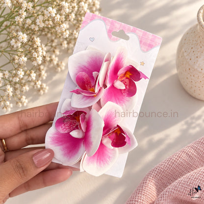 Tropical Orchid Flower Hair Clips – Pack of 2