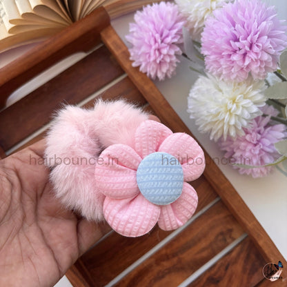 Bloom Fluff Fur Scrunchie | Soft Plush Floral Hair Scrunchie for Women & Girls