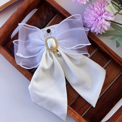 Pearl Charm Satin Bow Clip