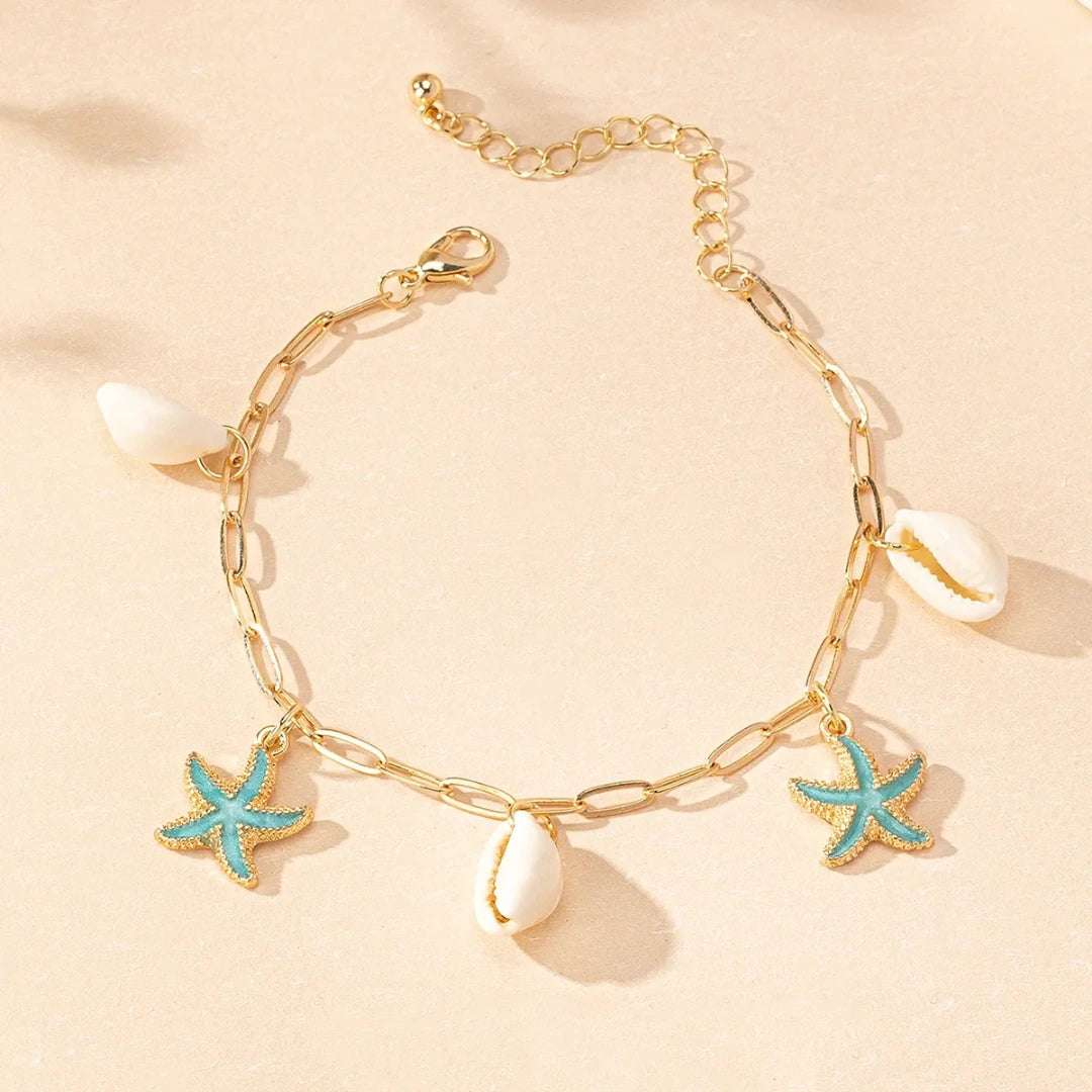 Aqua Starfish Seashell Bracelet