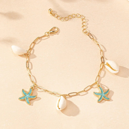 Aqua Starfish Seashell Bracelet