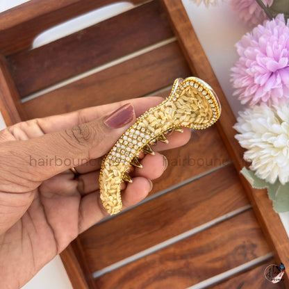 Royal Pearl Mosaic Curved Hair Claw – Premium Designer Banana Clip