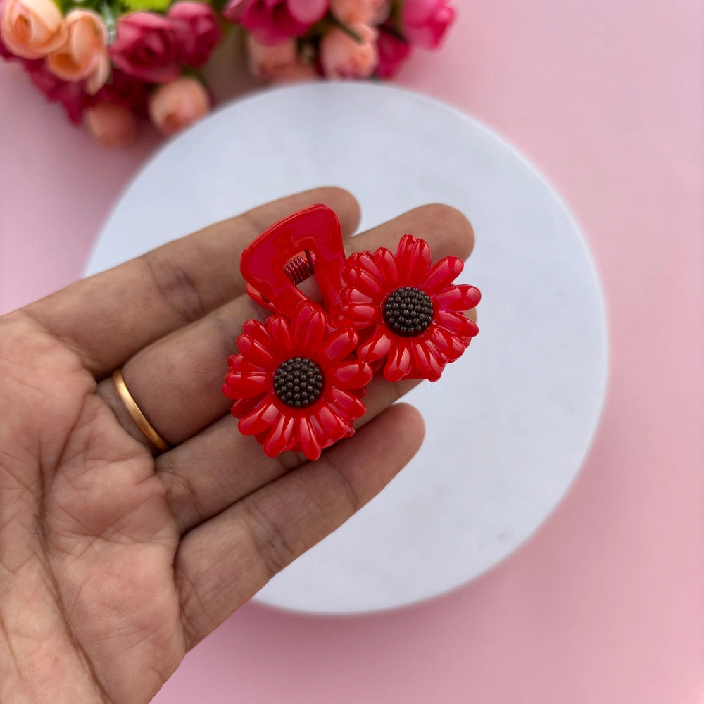 Double Flower Shinny Finish Hair Claw - Medium