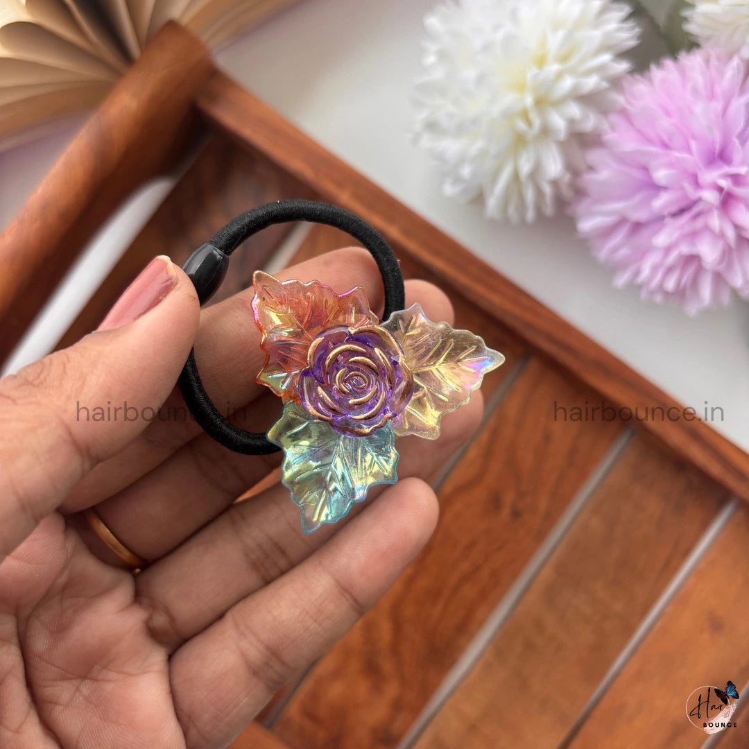 Iridescent Rose Leaf Bloom Hair Tie - Assorted Colours