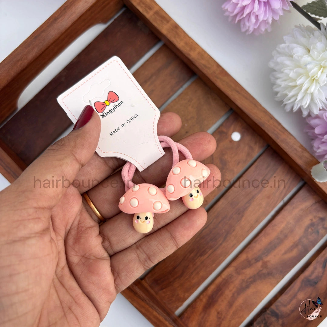 Cute Mushroom Hair Ties for Girls – Pack of 2