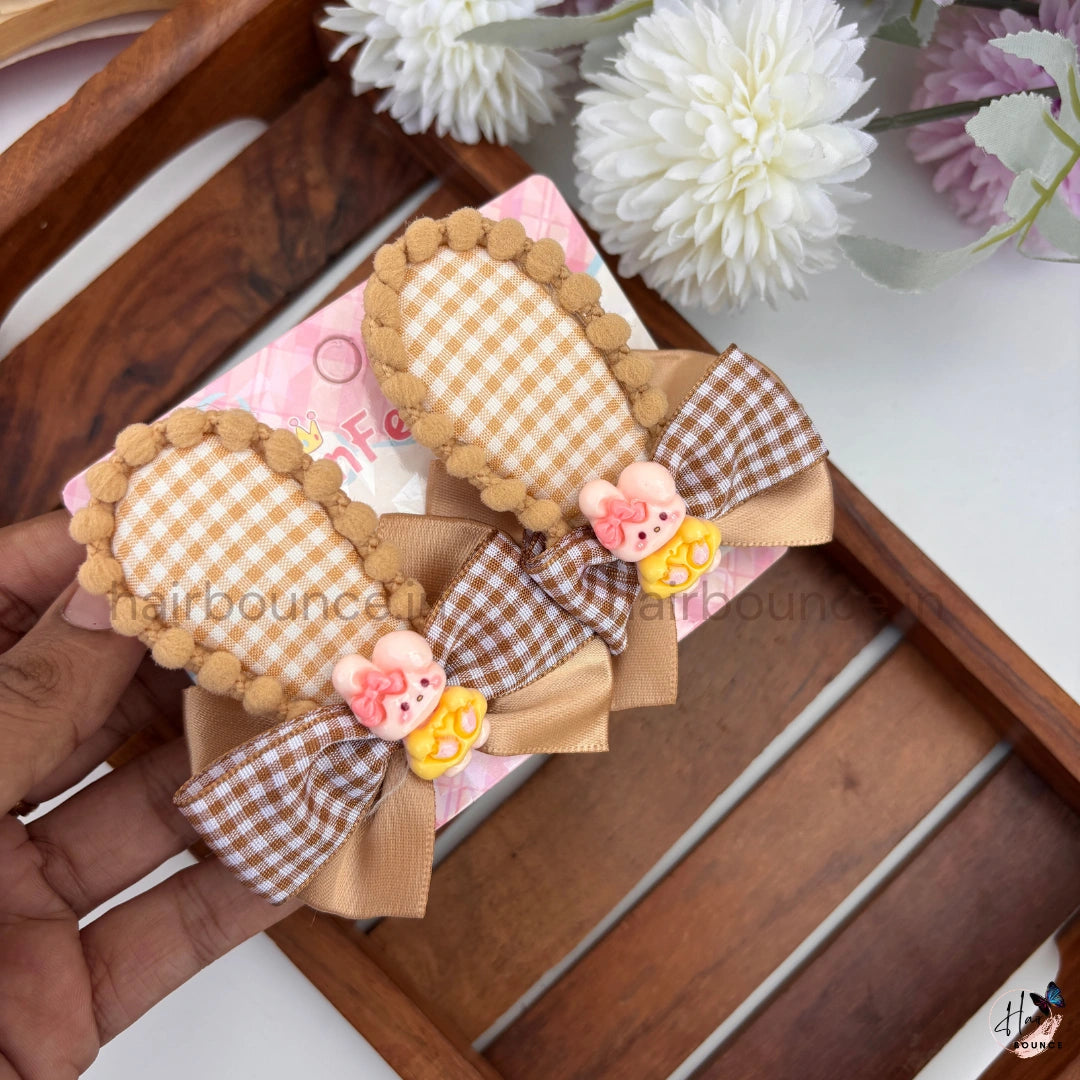 Bunny Blossom Bow Snap Hair Clip Set – Pack of 2