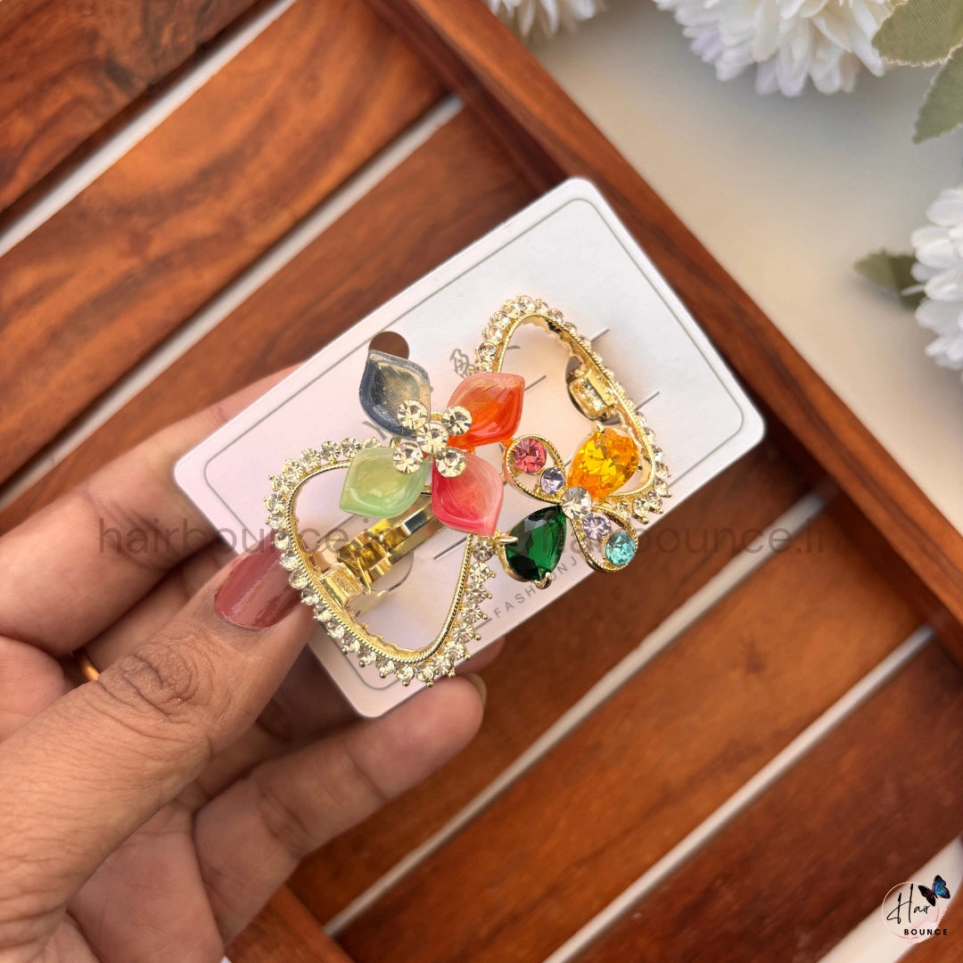 Crystal Bloom Heart Luxe Hair Clip