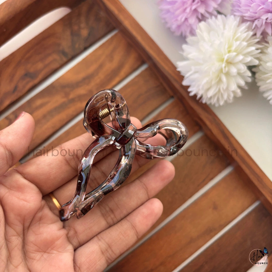 Glossy Ribbon Bow Hair Claw – Medium