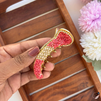 Royal Pearl Mosaic Curved Hair Claw – Premium Designer Banana Clip