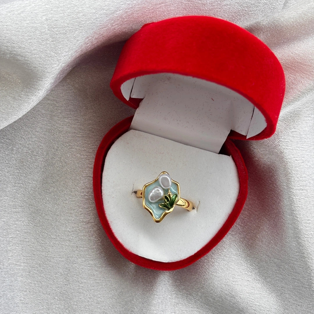 Pearl Blossom Enamel Ring – Adjustable
