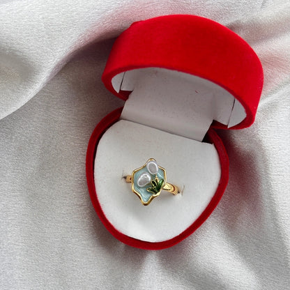 Pearl Blossom Enamel Ring – Adjustable