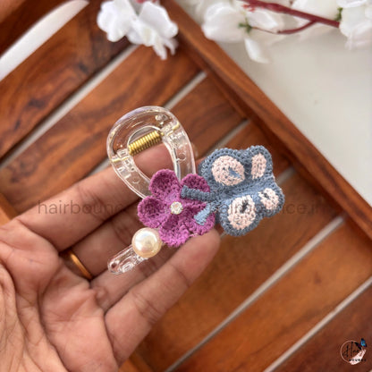 Handmade Crochet Butterfly & Flower Hair Claw – Medium