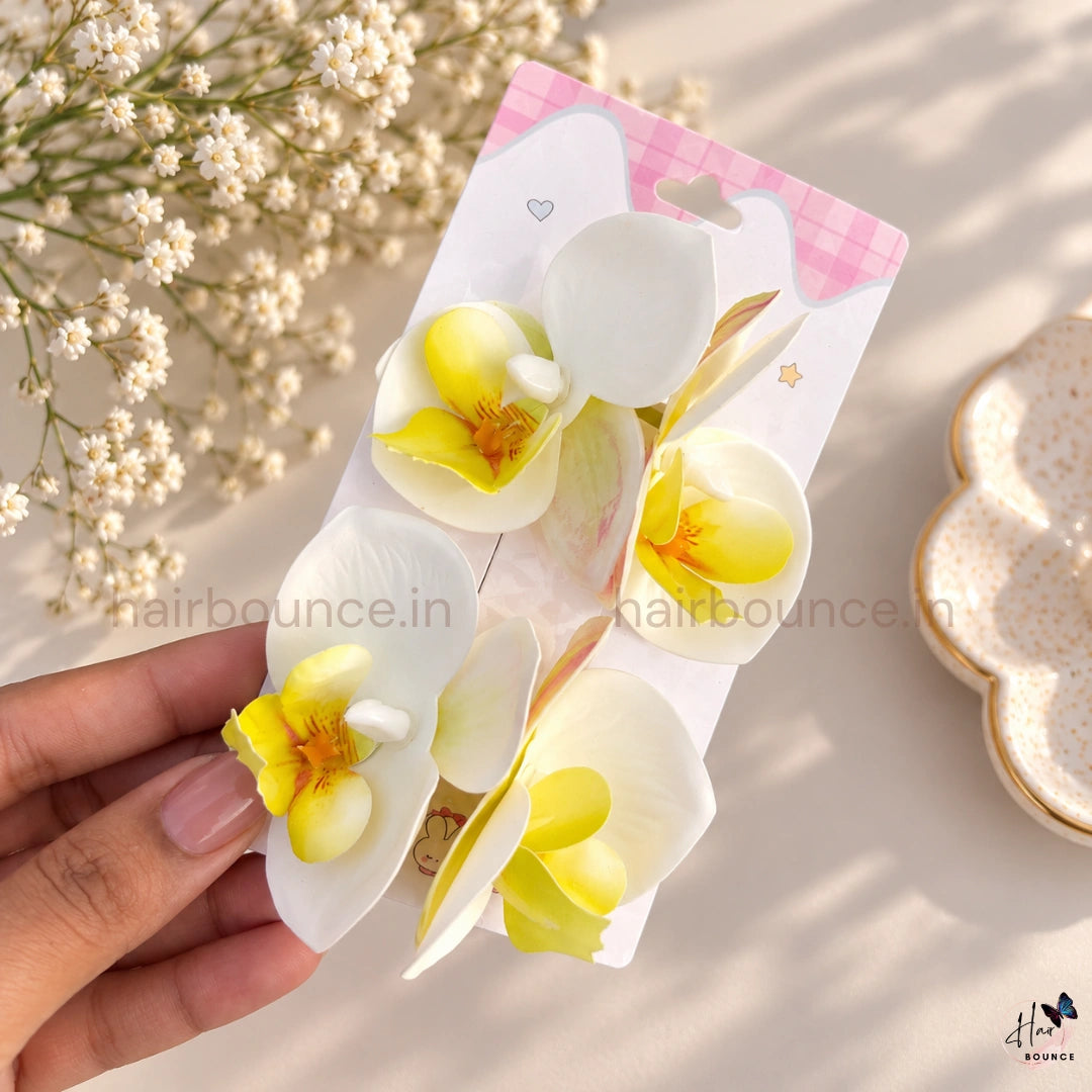 Tropical Orchid Flower Hair Clips – Pack of 2